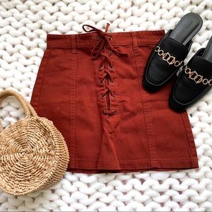 High waisted denim skirt.